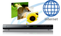 BD-LIVE™:インターネットを通してコンテンツを落としているイメージ