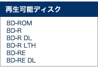再生可能ディスク：BD-ROM／BD-R／BD-R DL／BD-R LTH／BD-RE／BD-RE DL