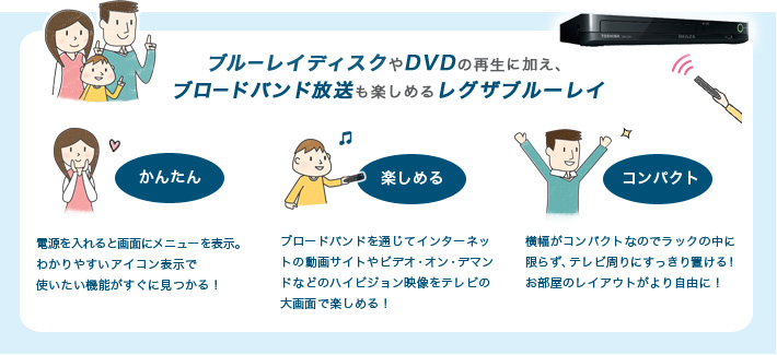 ブルーレイディスクやDVDの再生に加え、ブロードバンド放送も楽しめるレグザブルーレイ