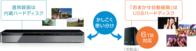 「USBハードディスクへのおまかせ自動録画対応」 : イメージ