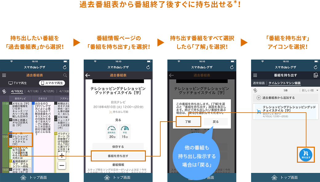 過去番組表から番組終了後すぐに持ち出せる！