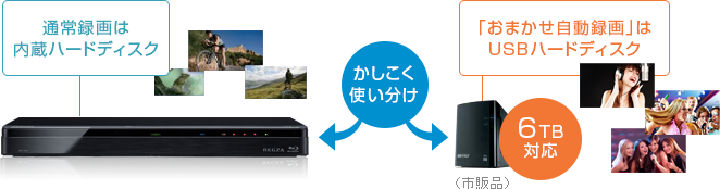 「USBハードディスクへのおまかせ自動録画対応」 : イメージ