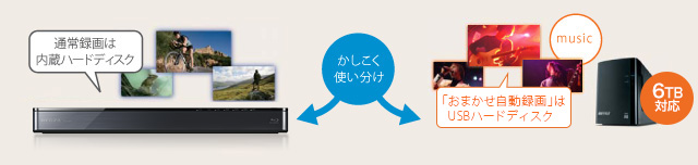 「USBハードディスクへのおまかせ自動録画対応」イメージ