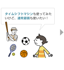 「タイムシフトマシン例えばこんな使い方2:タイムシフトマシンも通常録画も使う」イメージ