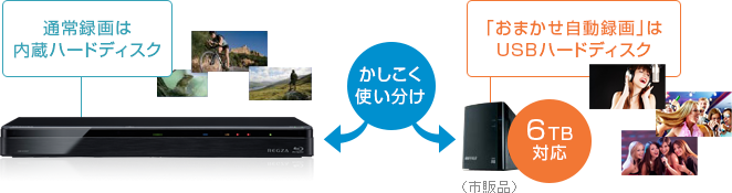 「USBハードディスクへのおまかせ自動録画対応」 : イメージ