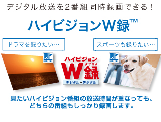 見たいハイビジョン番組の放送時間が重なっても、どちらの番組もしっかり録画します。