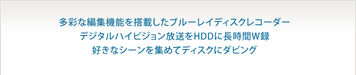 多彩な編集機能を搭載したブルーレイディスクレコーダーデジタルハイビジョン放送をHDDに長時間W録好きなシーンを集めてディスクにダビング