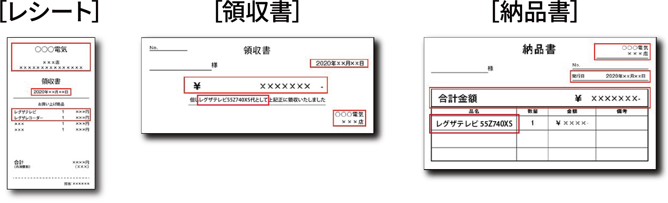 ［レシート］［領収書］［納品書］