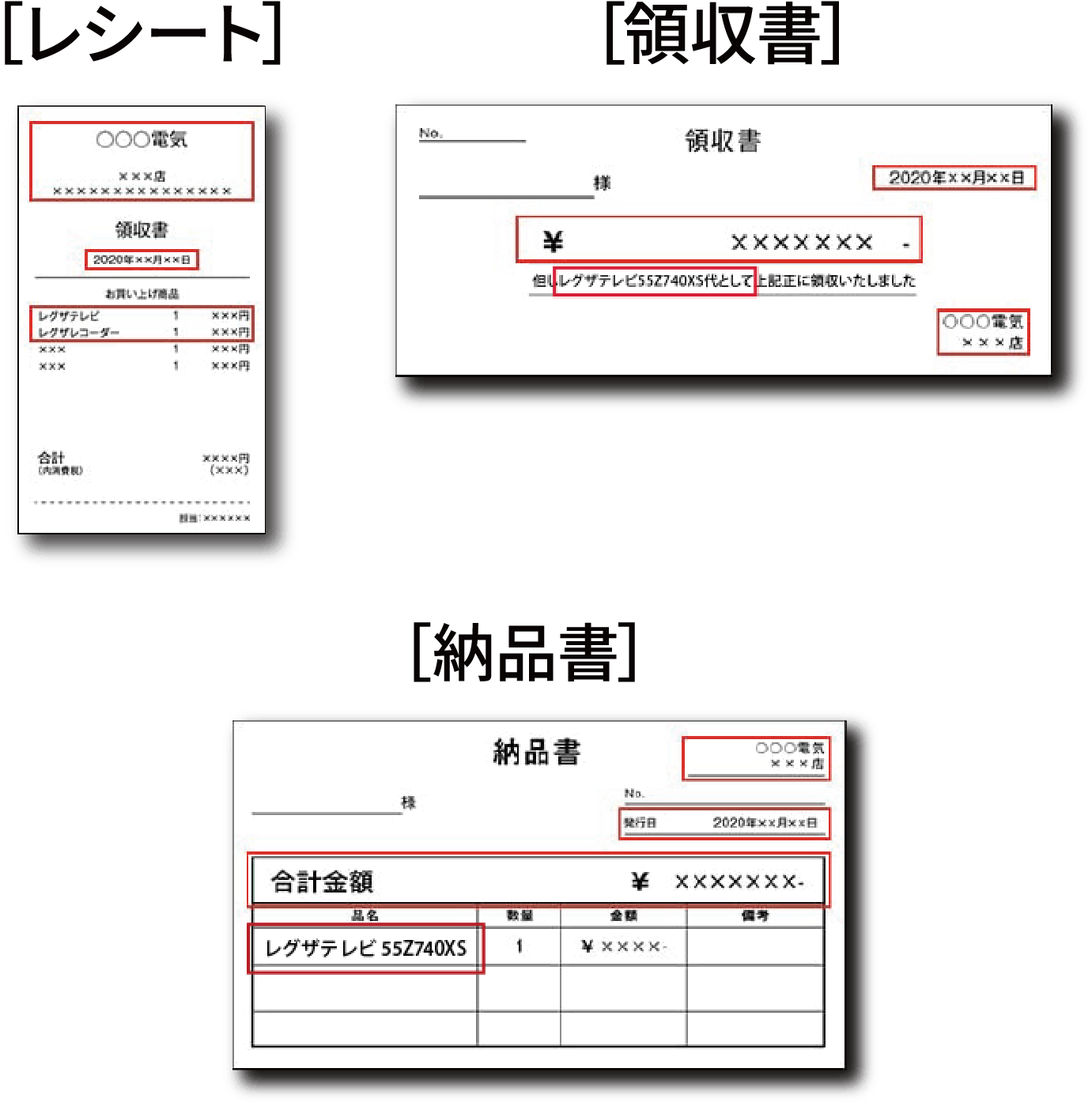 ［レシート］［領収書］［納品書］