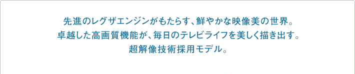 先進のレグザエンジンがもたらす、鮮やかな映像美の世界。卓越した高画質機能が、毎日のテレビライフを美しく描き出す。超解像技術採用モデル。