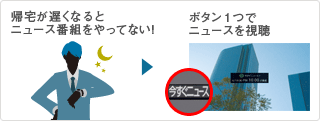 こんな時に便利！：帰宅が遅くなった際など、ニュース番組が放送されていない時間帯でも、「今すぐニュース」ボタンを押せばすぐにニュースが見られます。