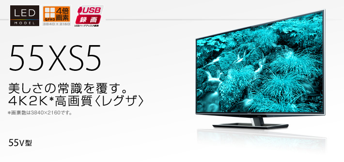 XS5 SERIES 美しさの常識を覆す。4K2K*高画質〈レグザ〉 *画素数は3840×2160です。 55V型