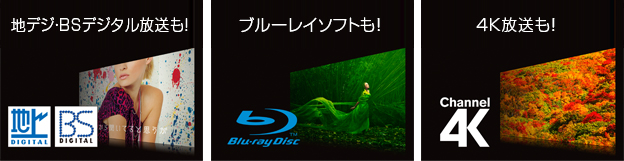 「4K放送はもちろん、地上デジタル放送やブルーレイソフトまで4Kの美しさに!」イメージ