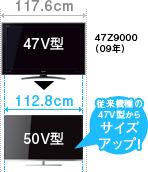 従来機種の47V型からサイズアップ！