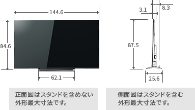 「65V型M530Xの寸法図」 イメージ