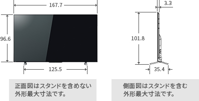 「75V型M540Xの寸法図」 イメージ