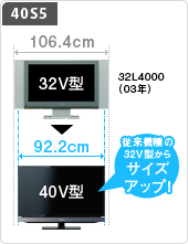 40S5 従来の機種の32V型から大幅サイズアップ！