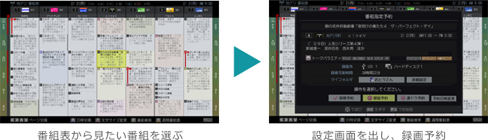 「レグザ番組表から簡単録画予約」 : イメージ