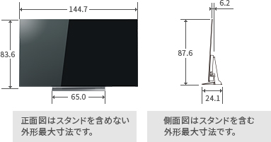 「65V型X830の寸法図」 イメージ
