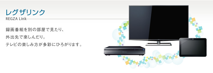 レグザリンク REGZA Link -- 録画番組を別の部屋で見たり、外出先で楽しんだり。テレビの楽しみ方が多彩にひろがります。