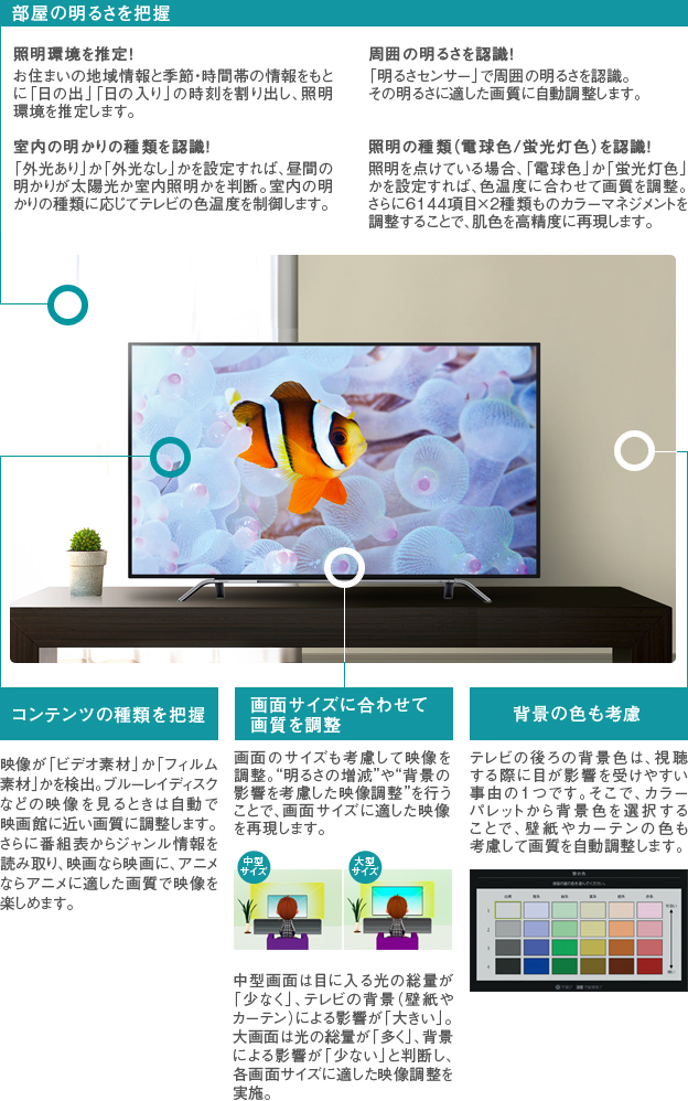 「おまかせオートピクチャー／部屋の明るさを把握」イメージ