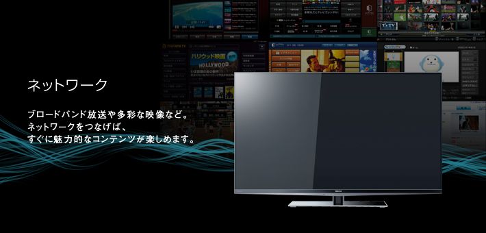 ネットワーク -- ブロードバンド放送や多彩な映像など。ネットワークをつなげば、すぐに魅力的なコンテンツが楽しめます。