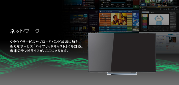 ネットワーク -- クラウドサービスやブロードバンド放送に加え、新たなサービス「ハイブリッドキャスト」にも対応。未来のテレビライフが、ここにあります。