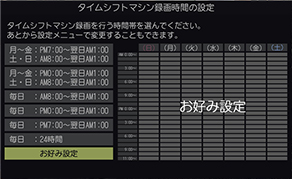 「「お好み設定」で録画したい時間のみ設定できる」 イメージ