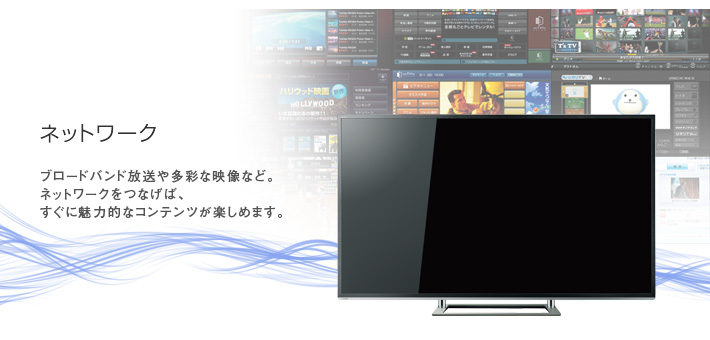 ネットワーク -- ブロードバンド放送や多彩な映像など。ネットワークをつなげば、すぐに魅力的なコンテンツが楽しめます。