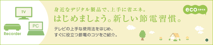 身近なデジタル製品で、上手に省エネ。「はじめましょう。新しい節電習慣。」テレビの上手な使用法をはじめ、すぐに役立つ節電のコツをご紹介。