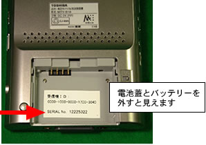 電池蓋とバッテリーを外すと見えます