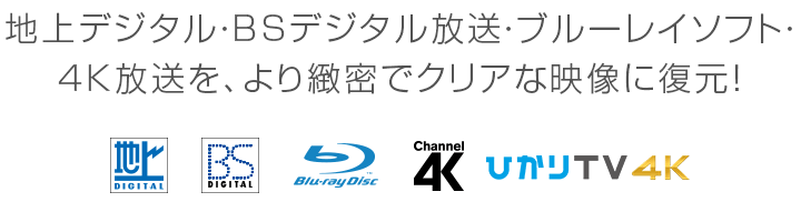 地上デジタル・BSデジタル放送・ブルーレイソフト・4K放送を、より緻密でクリアな映像に復元！